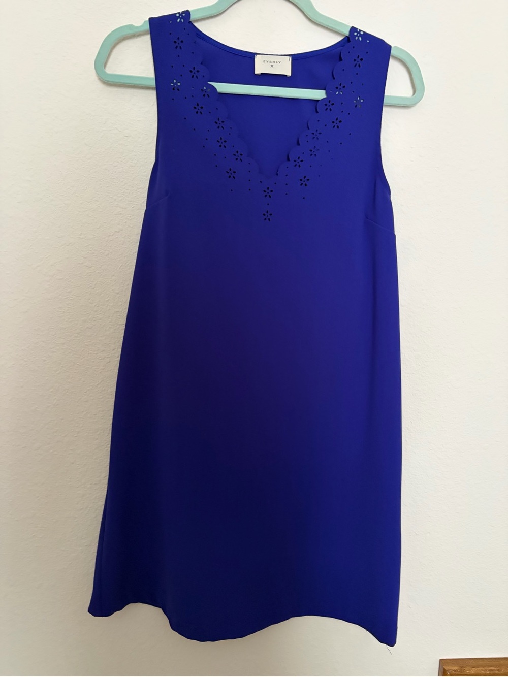 Anthropologie Everly Sleeveless Royal Blue Shift Dress with Scalloped V-Neck